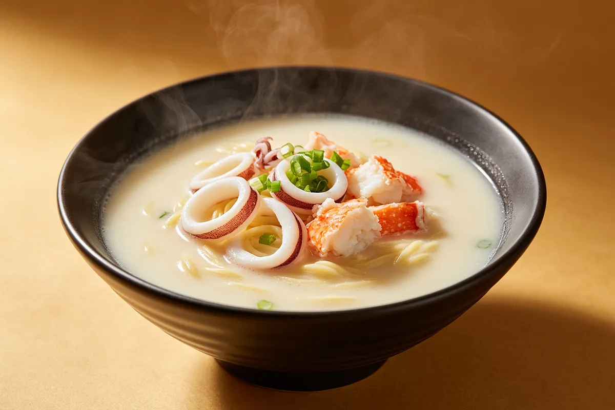 Savory seafood soup in bowl