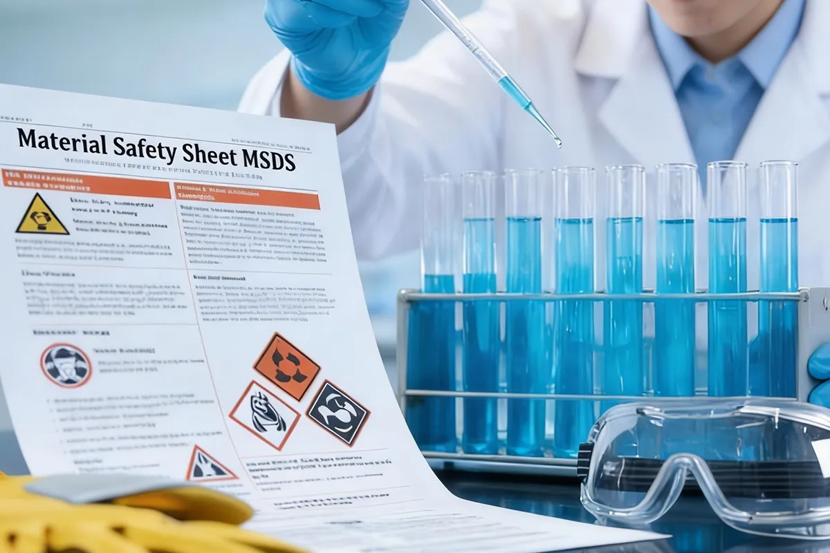 Professional MSDS and COA food safety certificate in a laboratory