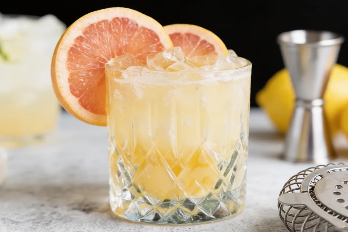 Yuzu citrus flavored cocktail with fresh grapefruit slices