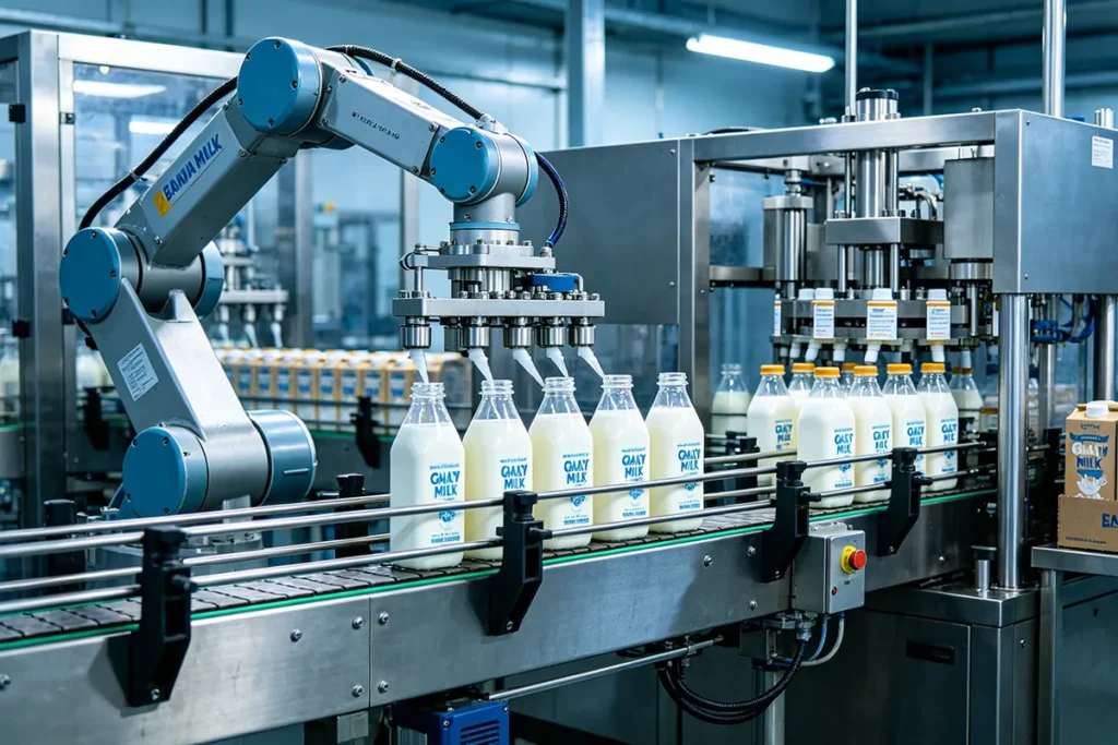 Automated dairy bottling line